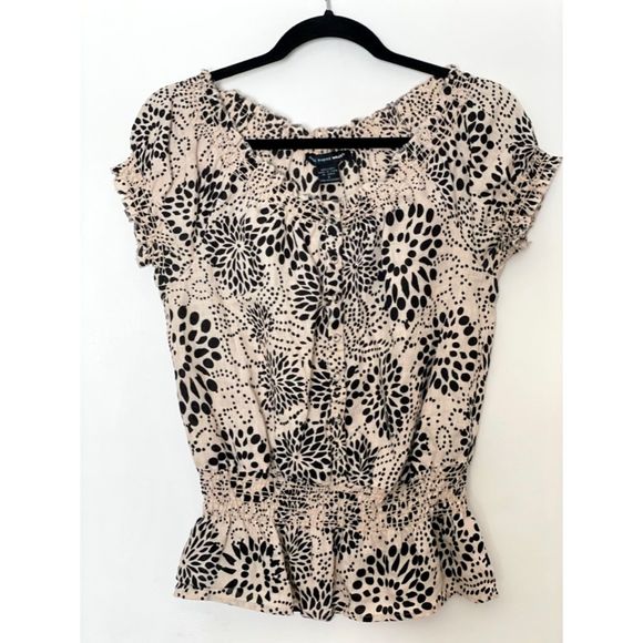 Saint Tropez West 100% Linen Floral Blouse Top Size Small Y2k Neutral G42 - Picture 1 of 11